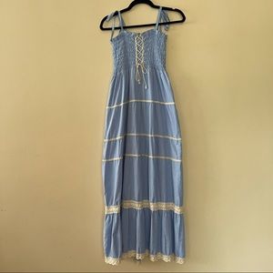 Japanese Blue Maxi Dress with Lace Detail